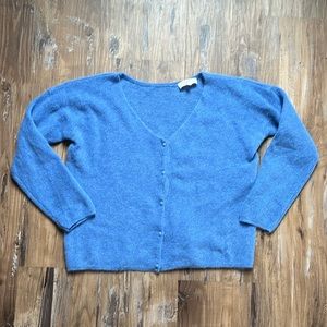 Sezane Barry Blue Baby Alpaca/Kid Mohair Long Sleeved Button Up Sweater